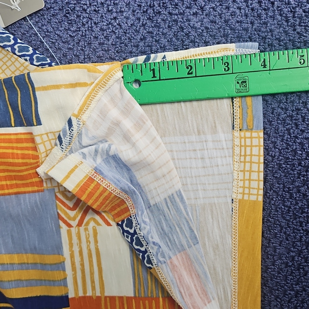 Multiples V-Neck 3/4 Ruffle Sleeves Plus Top: Multi Color Patchwork: 2X - Picture 10 of 13